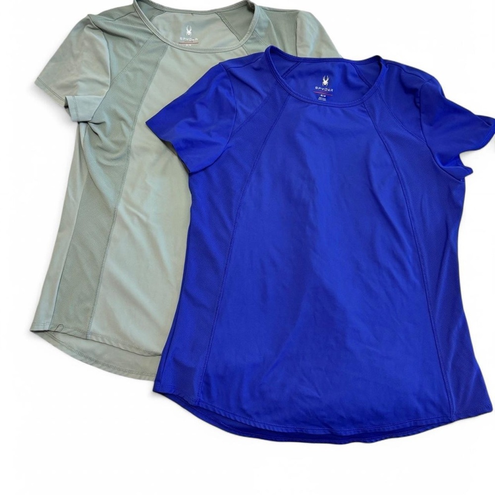 Set of Two! Spyder | Medium | women’s fitted activewear t-shirts- blue and sage
